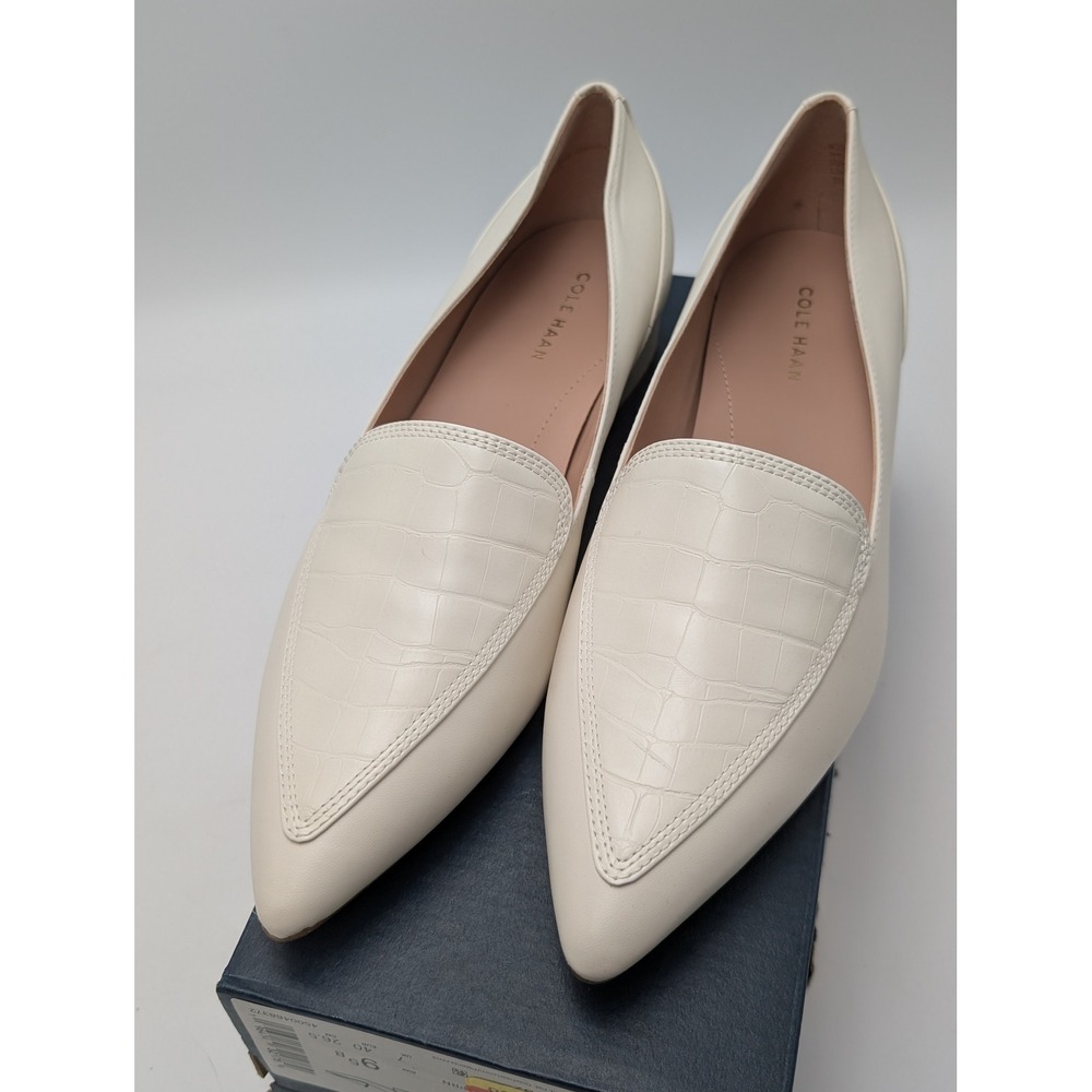 Cole Haan Loafers Womens 9.5 Ivory‎ Vialetta Croc Leather Pointed Toe Block Heel - Picture 2 of 8